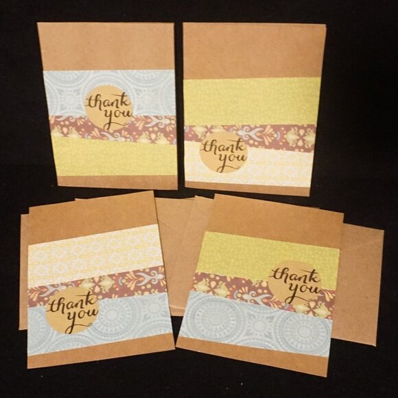 4 Kraft Thank You Handmade Greeting Note Cards Polynesian Horizontal Diagonal - Picture 1 of 4